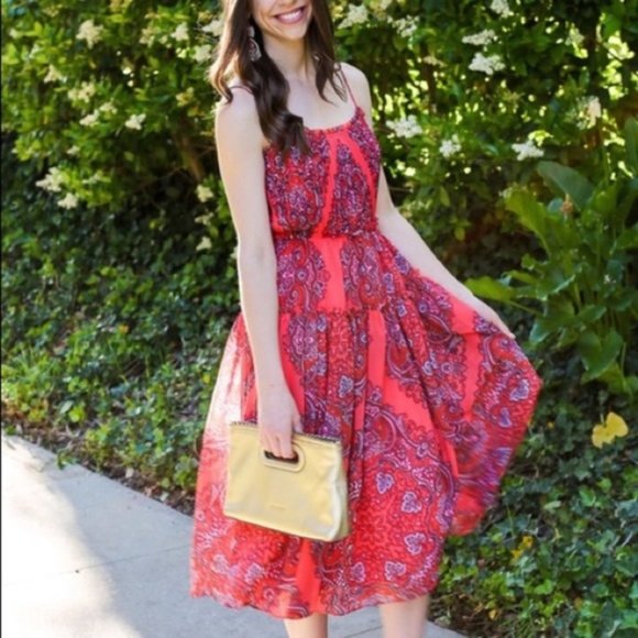 NWOT Banana Republic Red Paisley Print Midi Summer Dress - Size 4 - Picture 1 of 9